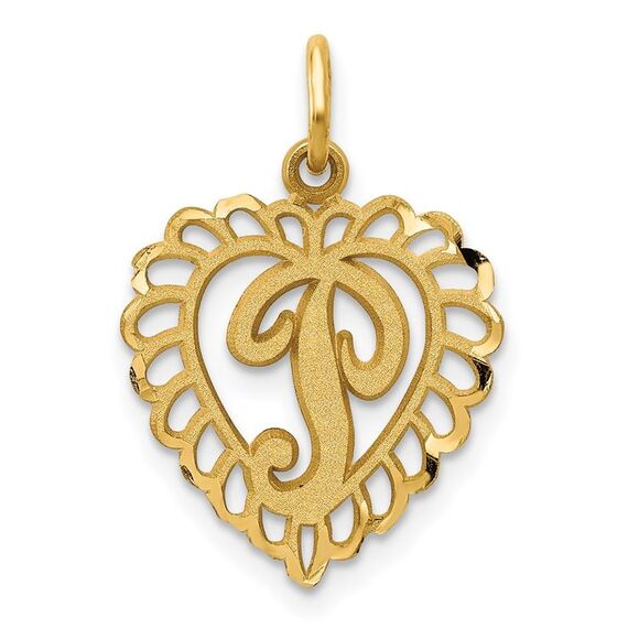 14k Yellow Gold, Grace Collection, Satin Heart Initial P Pendant, 15mm - Picture 1 of 5